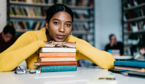 female student with books